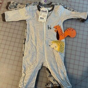 Gerber Gray and White Striped Footie with Animal Appliqué